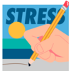 Illustration som visar en hand med en penna och texten stress