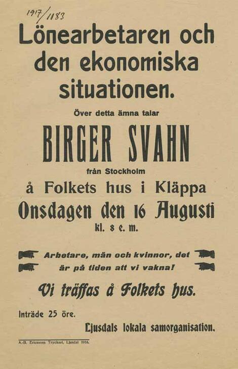 Ljusdals LS föredrag av Birger Svahn 1916.
