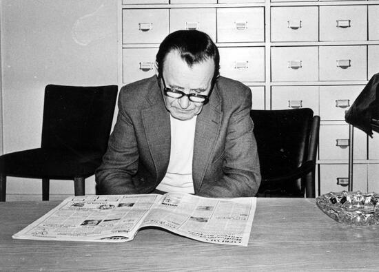 Armas Sastamoinen, journalist på tidningen Arbetaren (foto 13 februari 1973).